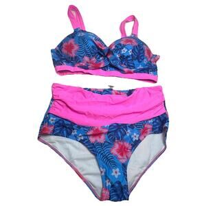 Hanna Nicole Women’s Multicolor Bright High Waist Bikini 2-Piece Set Plus 18W